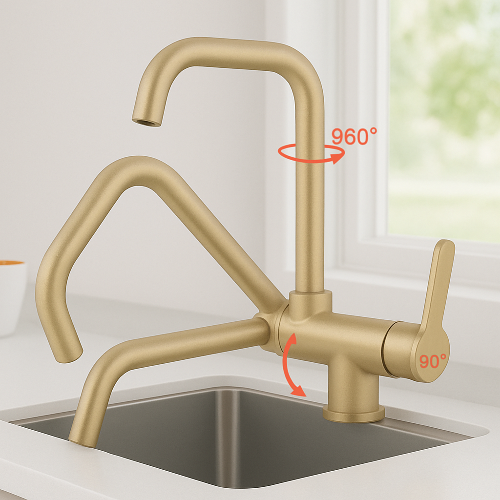 Robinet de cuisine pliable en laiton brossé Olga