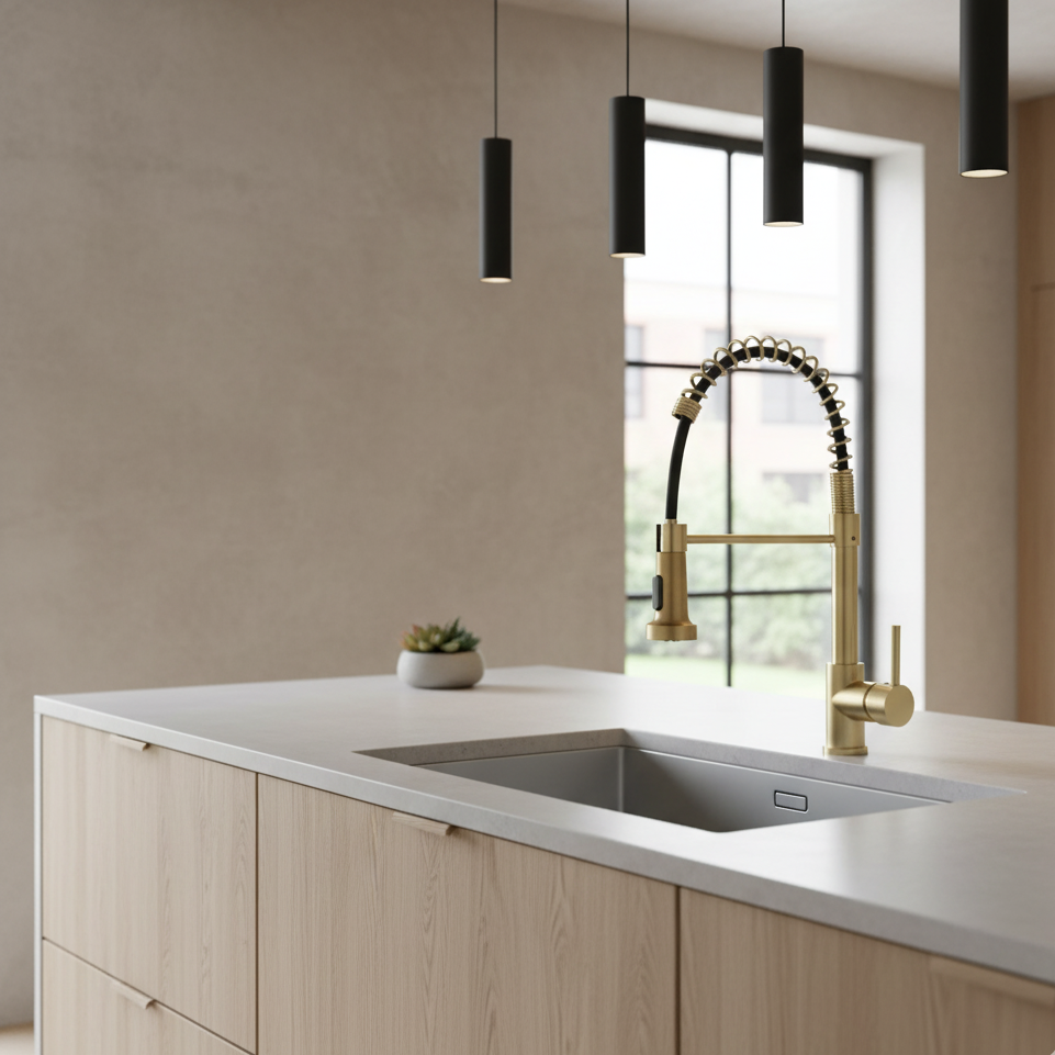 Mitigeur Douche Amovible Or Brossé - Jet & Douchette amovible